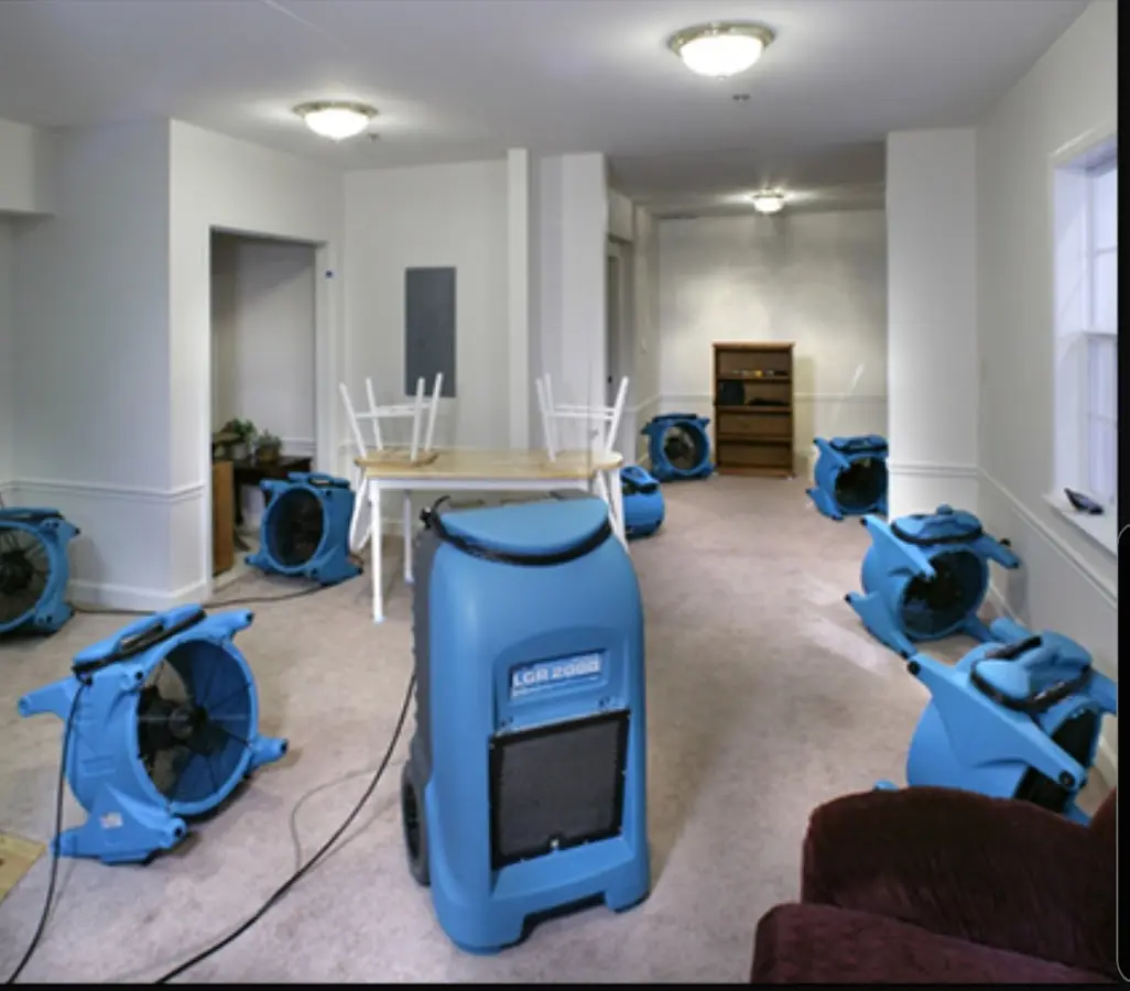 Air movers and dehumidifier setup for Water Extraction & Removal in Leavenworth
